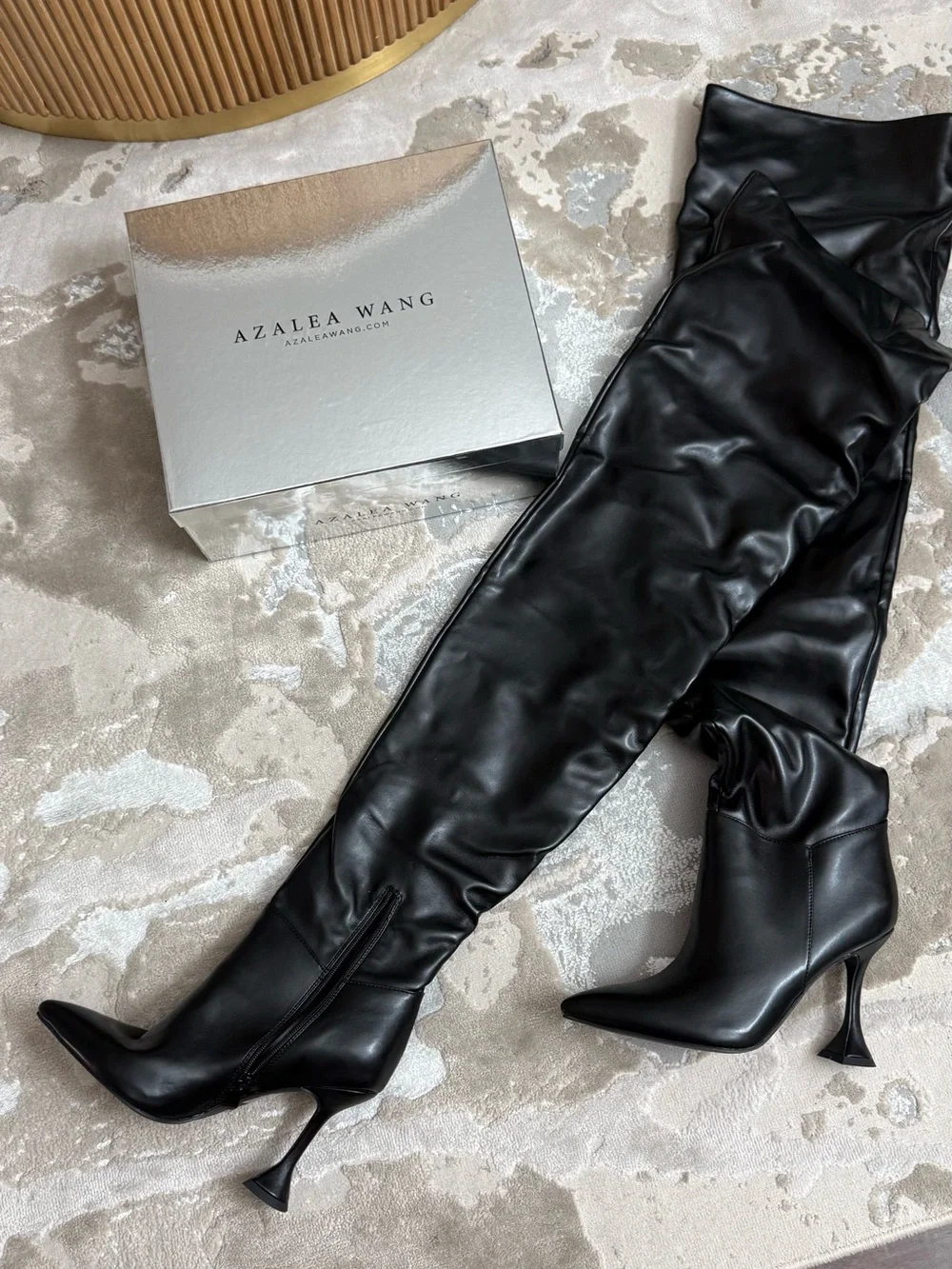 Azalea Wang Black Over-the-Knee Pointed Stiletto Boots
